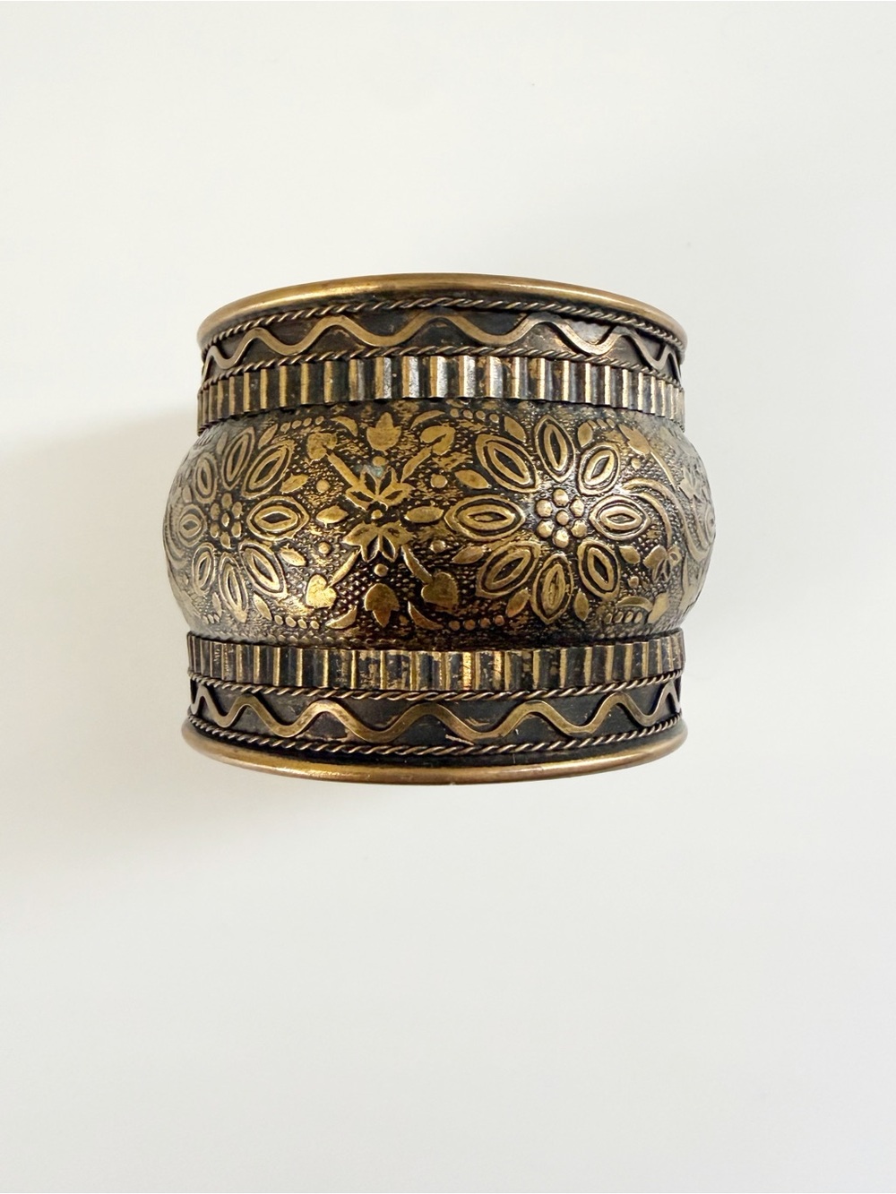 Vintage Brass Tone Cuff Bracelet Boho Hippie Casual Indie